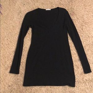 James Perse Size 3 Black V-Neck T-Shirt Dress